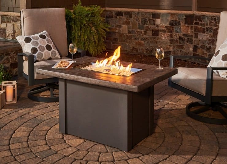 Driftwood Havenwood Rectangular Gas Fire Pit Table with Grey Base